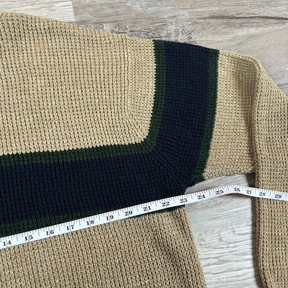 Vintage American Eagle Sweater Tan Ramie Knit Stripe Crewneck 90s L - Picture 6 of 7